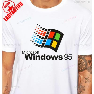 Windows 95 Gráfico Divertido Sistema Informático Camiseta Vintage 90s 80s Bromista Programador Meme Hombre Camiseta Algodón Manga Corta Y2k Camisetas