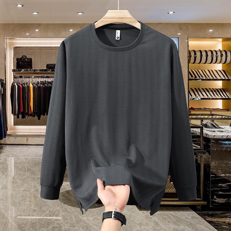 Men's Long-Sleeve Fleece-Lined Hoodie T-Shirt - Solid Color, Round Neck, Plus Size for Spring & Autumn