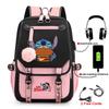 Σακίδιο Stitch για Φοιτητές Χαριτωμένη Τσάντα Laptop με Κινούμενα Σχέδια και Θύρα USB Μοντέρνο Στυλ
