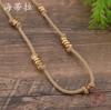 New retro leather rope metal beaded cable long necklace, women's bohemian leather rope necklace