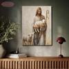Vintage Jesus Carrying a Lamb Canvas Wall Art - Christian Shepherd Religious ArtworkInspirational Faith Home Decor for Bedroom, Living Room
