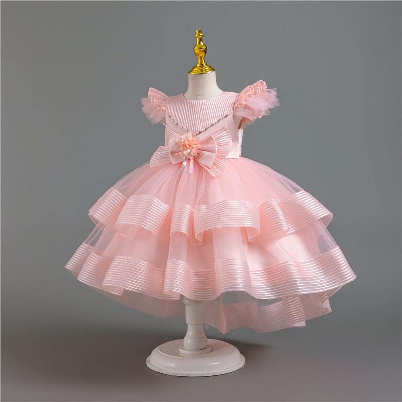 Toddler Princess Dress With Tail Puff Sleeve Elegant Party Dress For Girls Party Gown Wedding Dress For Girls Special Occasion Dress
