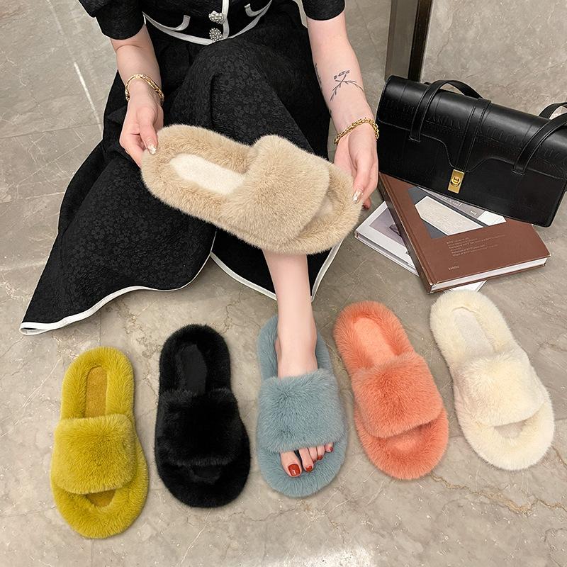 Mao Mao Slippers Women's Outer Wear 2025 New Autumn and Winter Cotton Drag Net Red Fashion Thick Bottom Ins Home Plush Slippers