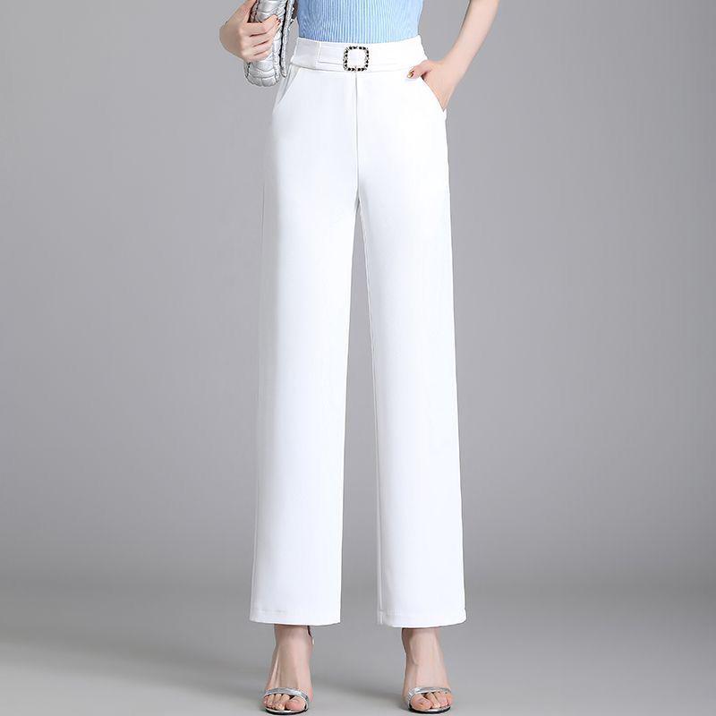 Women's Spring/Summer High Waist Elastic Wide Leg Pants - Slimming, Loose, Straight Leg, Casual Drapey Fit