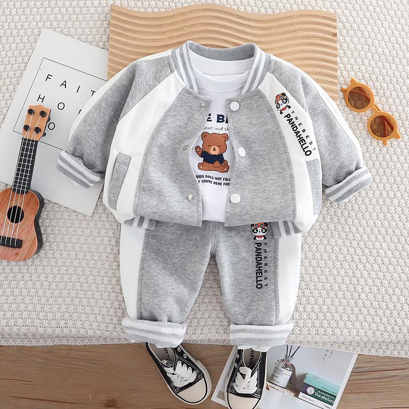 

Комплект спортивной одежды-тройки для мальчиков на осень 2025 года - Модная детская одежда 90cm серый