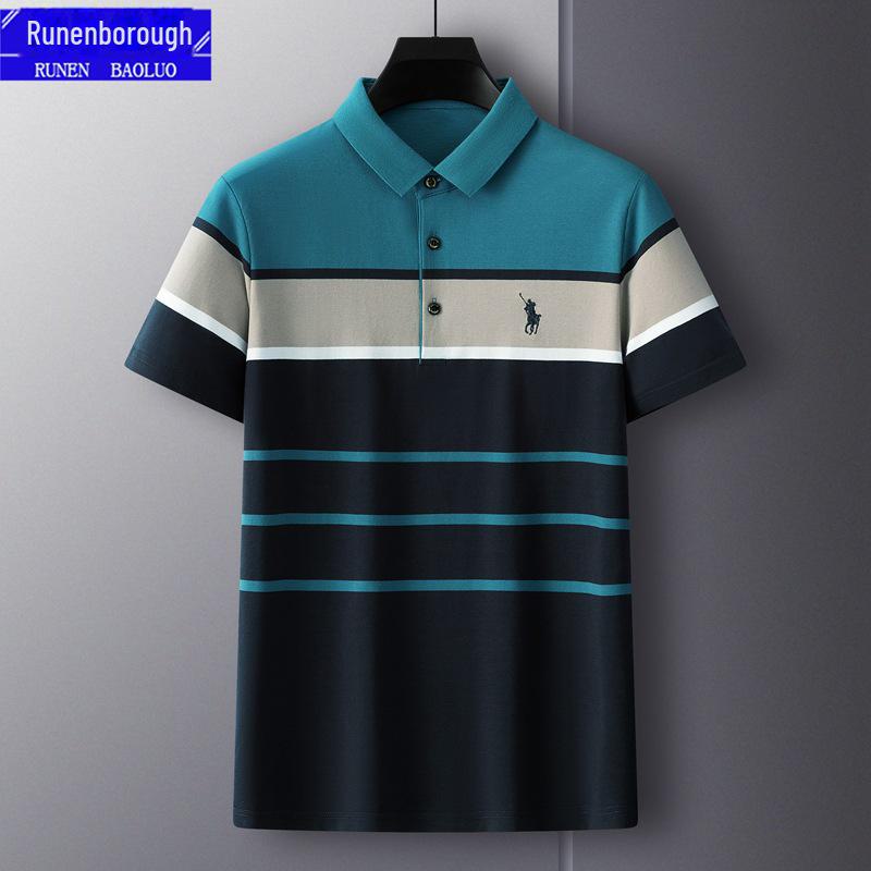 2023 Men's Striped Cotton Polo Shirt with Pony Embroidery