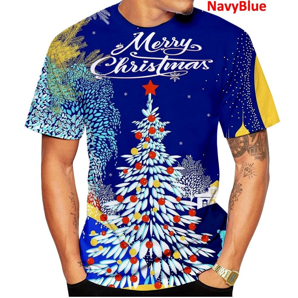 Men's  New Fashion Christmas Shirt Casual 3D Printed  Personality Short Sleeve Round Neck Christmas Tree Tee