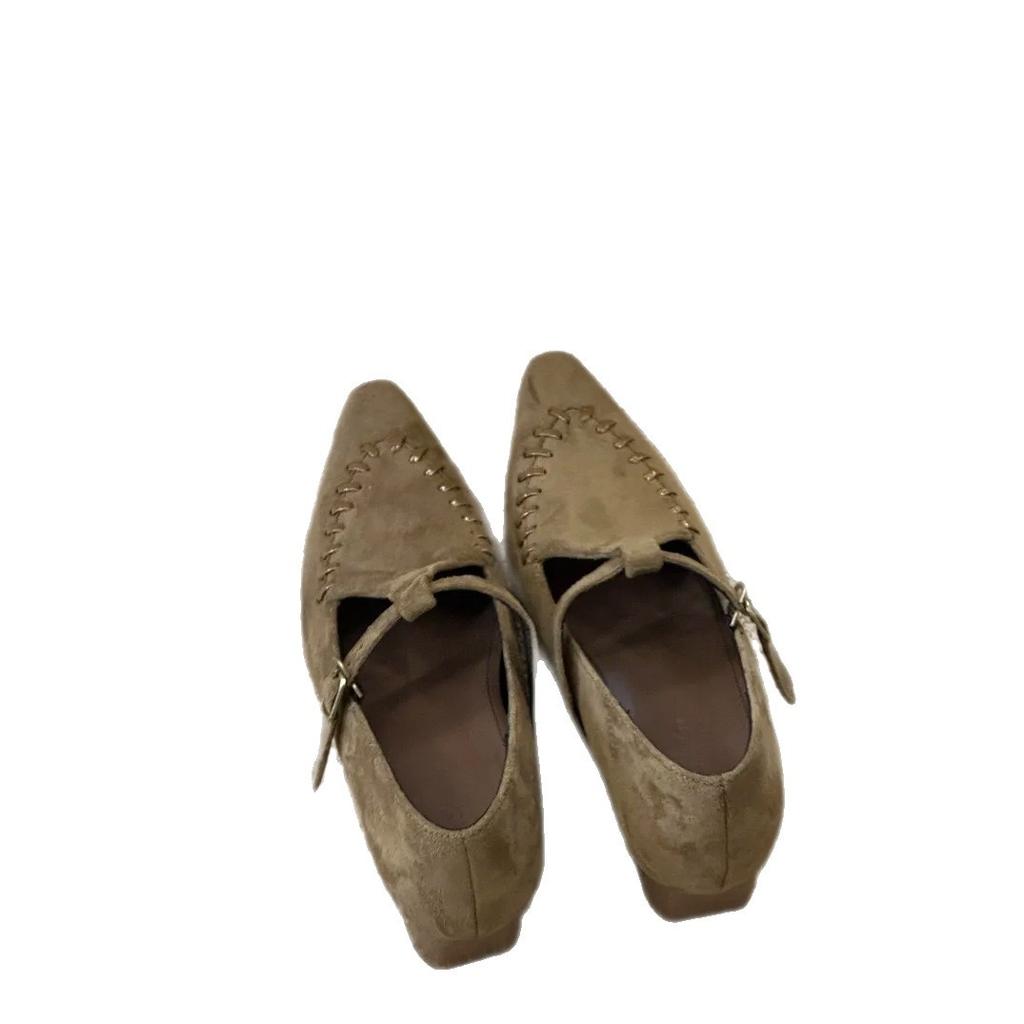 Retro Pointed Mary Jane Shoes Women's 2025 Autumn New Versatile Soft Sole Suede Low Heel Pointed Single Shoes Lazy Shoes