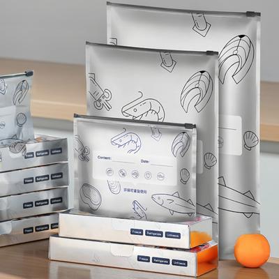 Aluminum Foil Sealable Bags Leakproof Reusable Sealed Bags Stand Up Vacuum Pouches with Zipper And Label for Vegetable Fruit Meat Storage