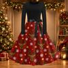Damen Vintage Christmas Print Rundhals Freizeitkleid