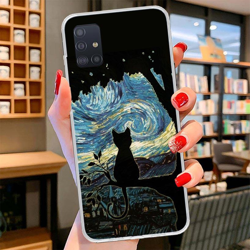 Black Cat Cartoon Cute Cover Phone Case For Samsung Galaxy A12 A22 A32 A52 A72 A02S Phone Case Note 20 Ultra 10 S10 Plus A51 A71