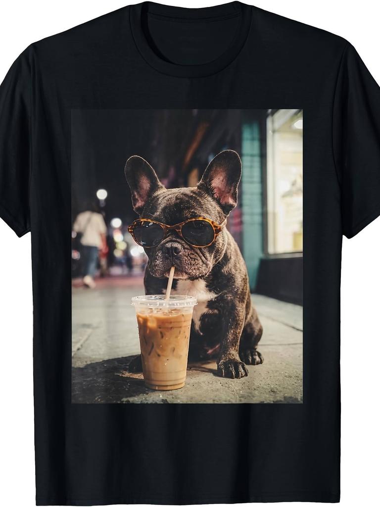 1pc Funny French Bulldog T-Shirt able for Men &, French Bulldog Lover Gift, Casual Round Neck Tee wi