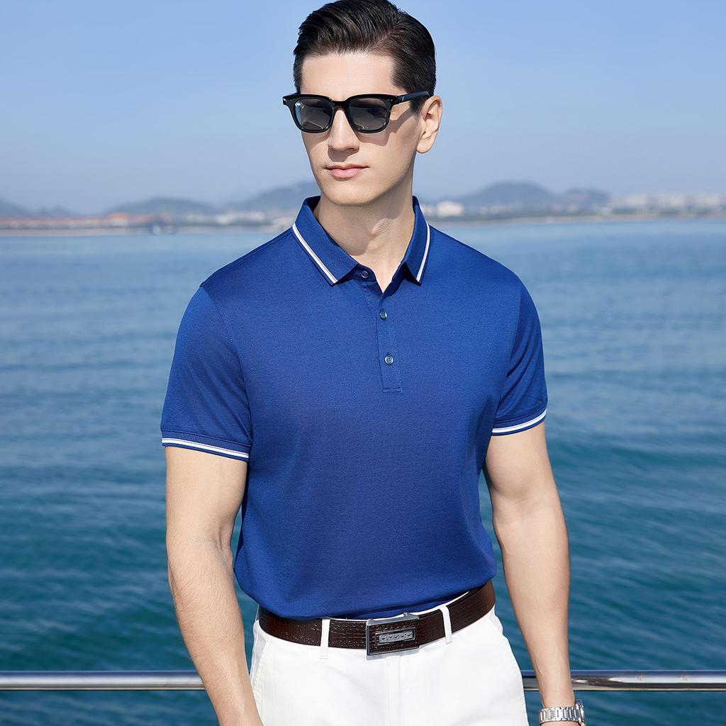 Men's Mulberry Silk & Tencel Cotton Short-Sleeved Polo Shirt