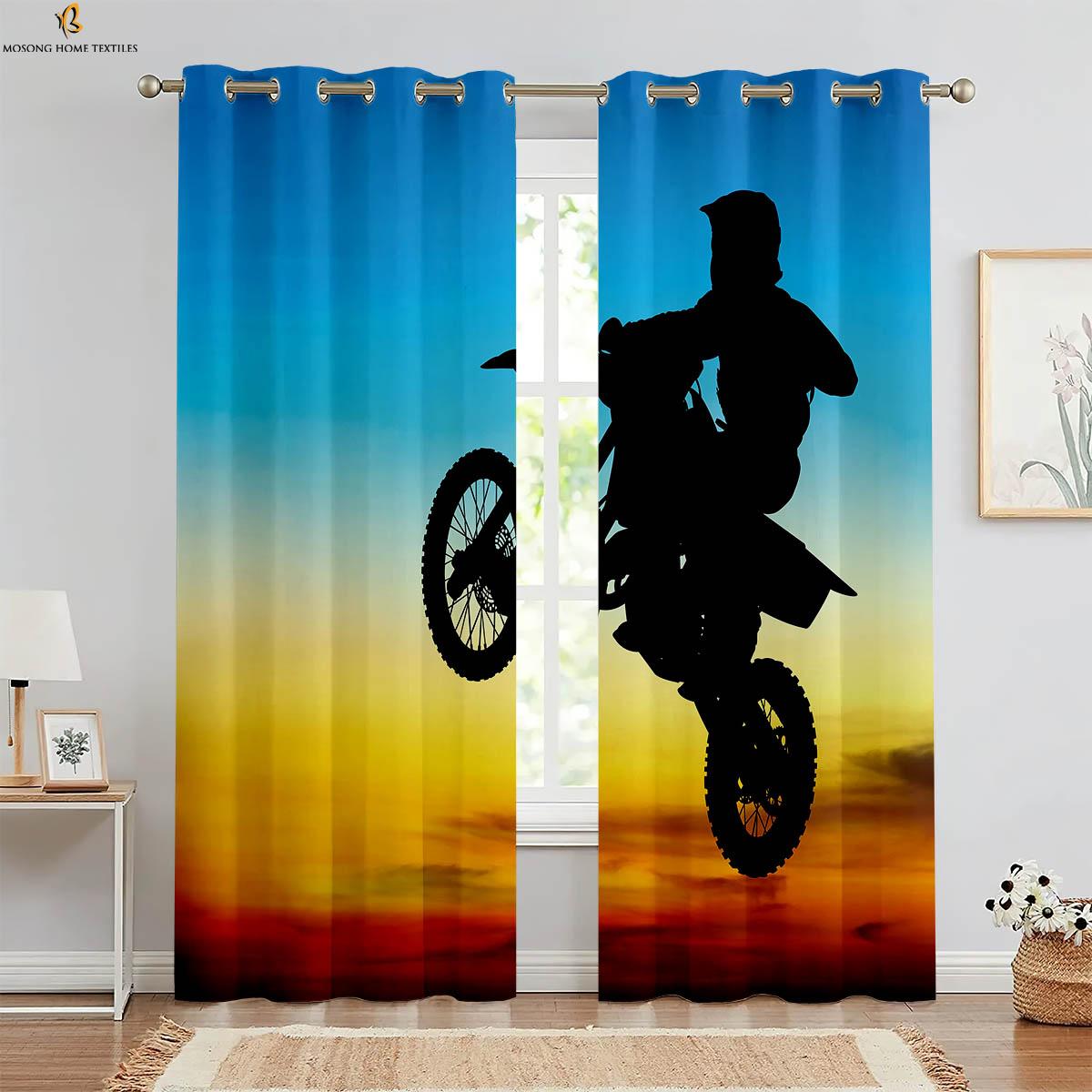 

2 шт. Крутые гоночные мотоциклетные 3D-печатные шторы, подходящие для спальни, общежития, гостиной, клуба, украшения штор W50xH130(CM)x2PCS&Rod pocket