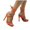Sandals Fashion Women Summer Flock Cross Straps Comfortable Thin High Heels Shoes Peep Toe Breathable Sandals Banquet Party Shoe