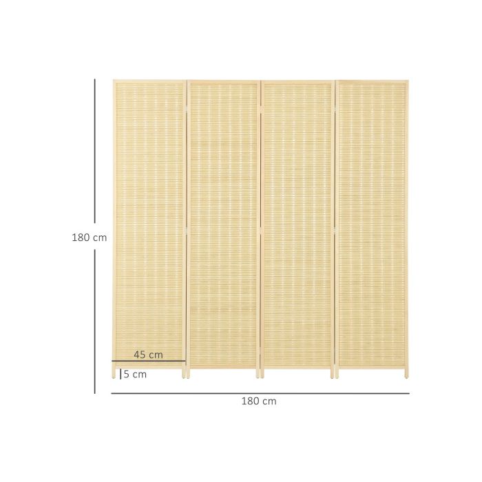 Paravent - MUVOE - 4 Panneaux - Bambou et Coton - Pliable - 180 x 180 cm