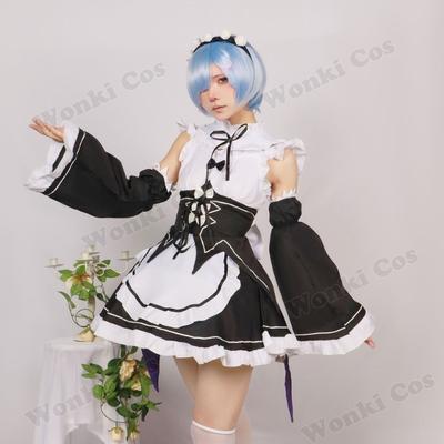 Ram Rem Cosplay Re Zero Re Life Different World Cosplay Kostüm Dienstmädchenkleid Zwillingsperücken Komplettset für Rollenspiele