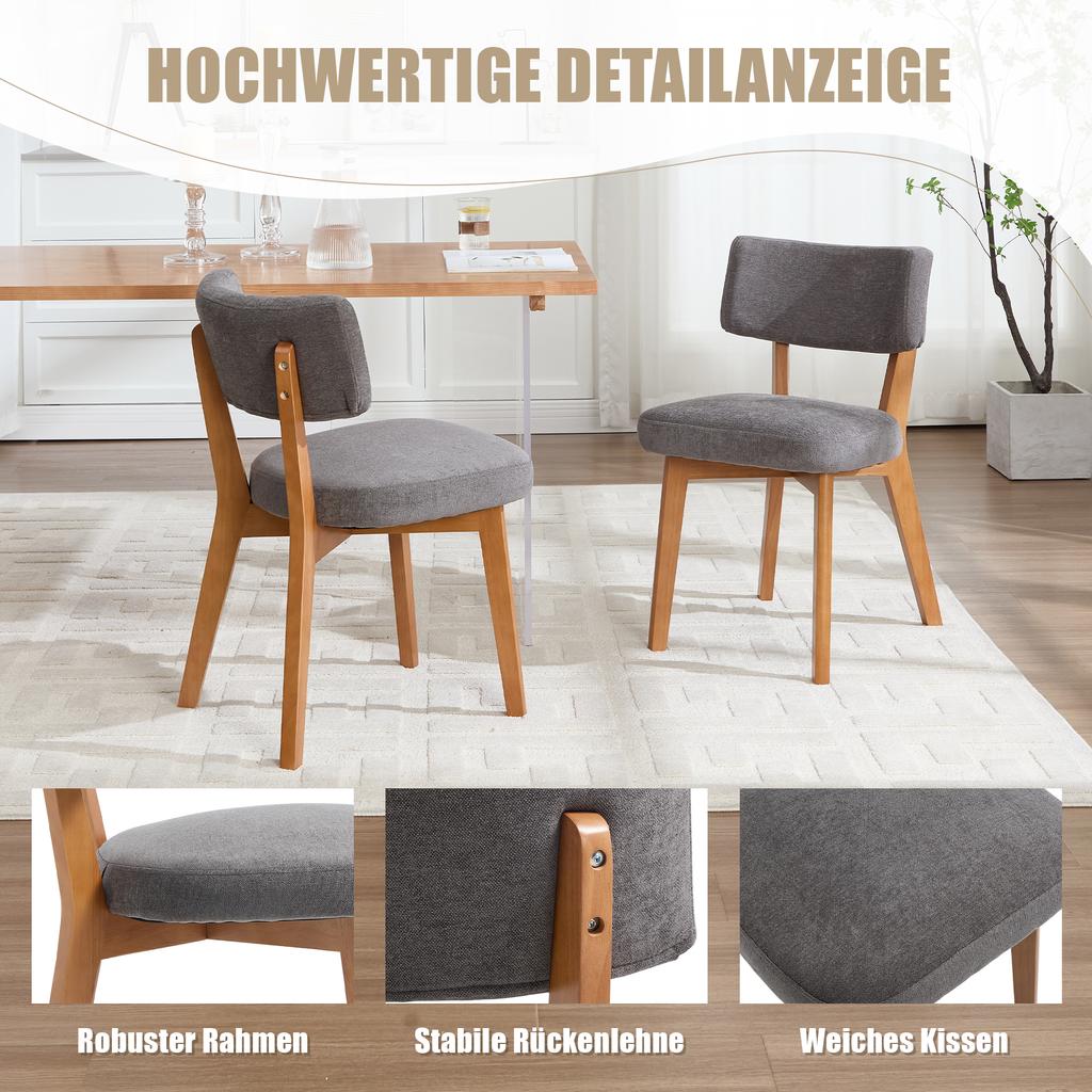 Modern Mid-Century Style Dining Chair Set of 2, Solid Wood Legs Fabric Upholstered Seat for Kitchen, Dining Room or Office (gray Linen Fabric)