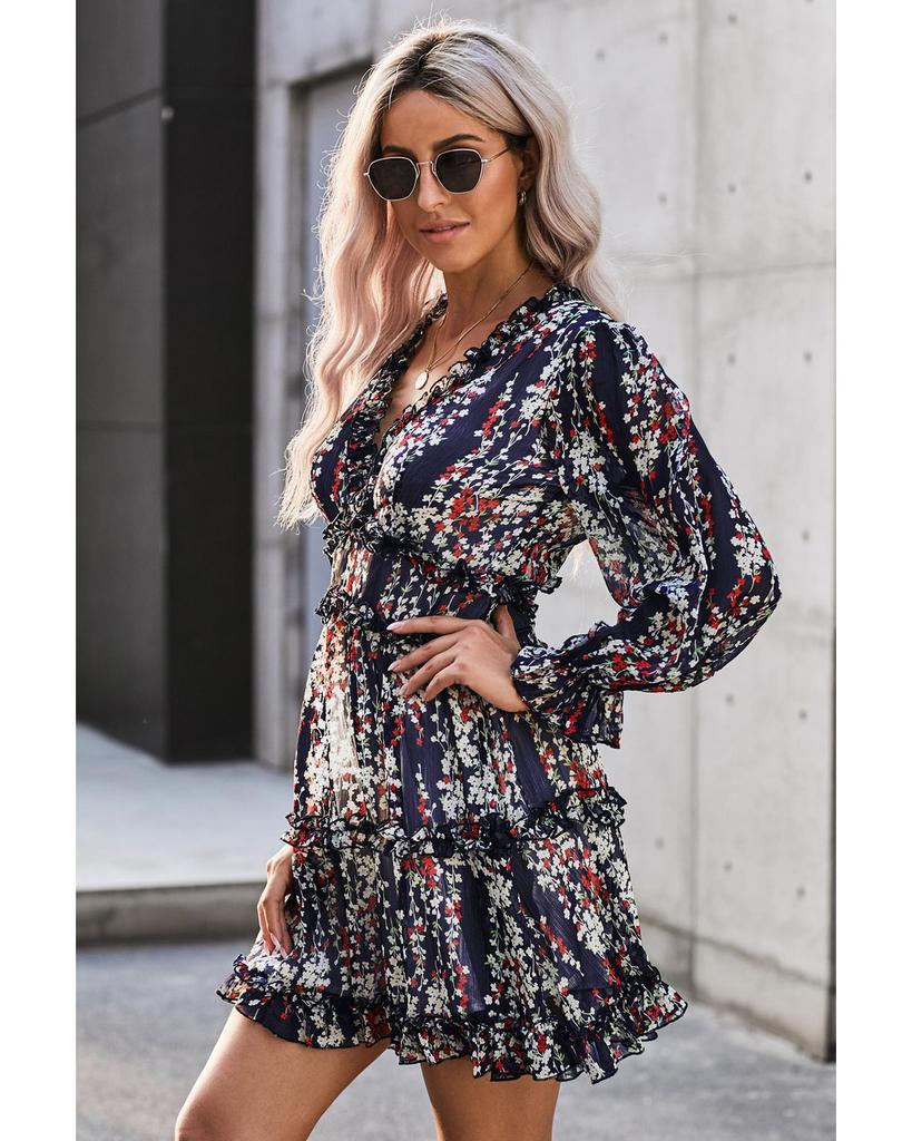 Azura Exchange Floral Open Back Dress with Ruffle Detailing