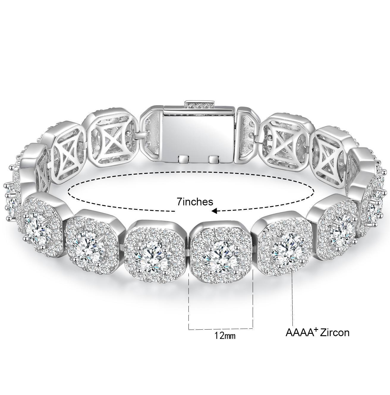 

European-American Men s 12mm Cuban Zircon Tennis Bracelet with Flip Cover 8.5-inch срібний