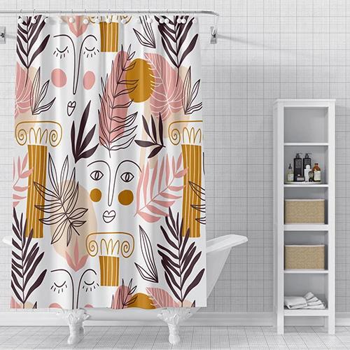 BohoGeometrischBlauThemaBadezimmerDuschvorhangNiedlich3D-GedrucktWasserdichtStoffFürKinderMitHakenGeometrischesMusterDekorativer Duschvorhang