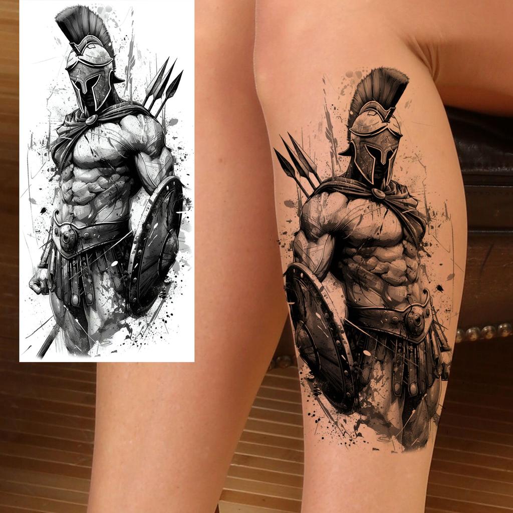 1 Vel Cool Krijger Gladiator Tijdelijke Tatoeages Voor Mannen Vrouwen Realistisch Wolf Leeuw Waterdicht Nep Tatoeage Lichaam Arm Kunst Sticker