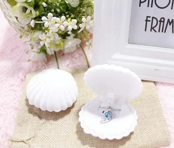 Kreative Süße Muschelform Geschenkbox Halter Schmuckschatulle Samt Hochzeit Verlobungsringbox Für Ohrringe Halskette Armband Display