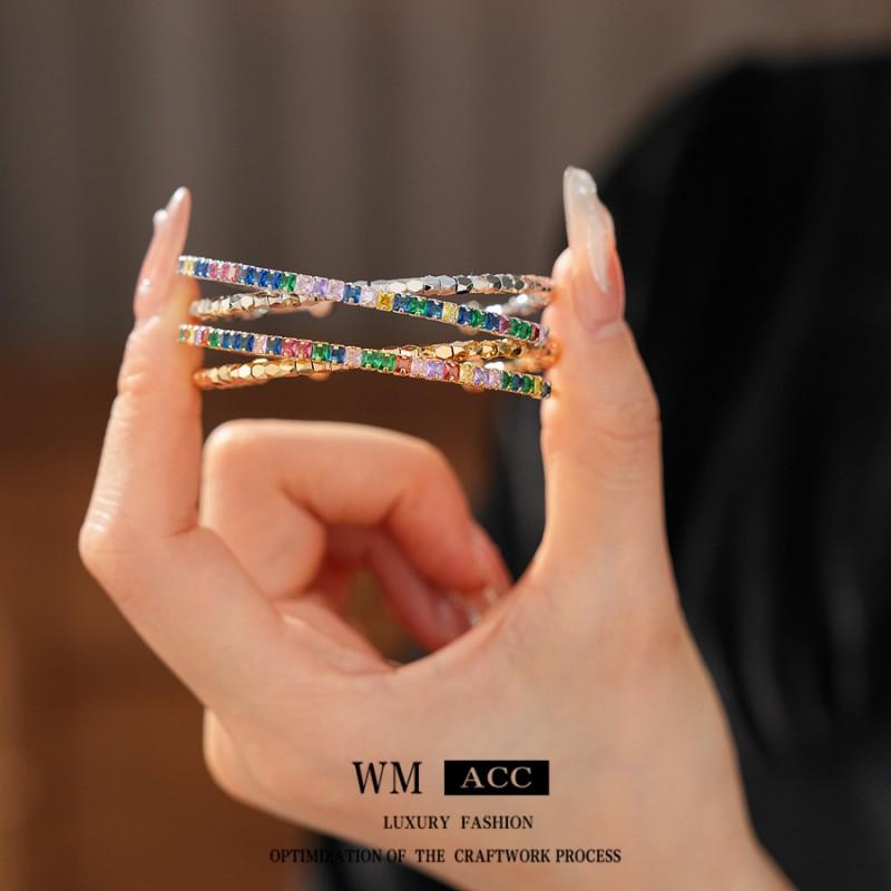 Elegant Gold-Tone Geometric Open Cuff Bracelet With Zirconia Stones Women Luxury Chic Style 2025