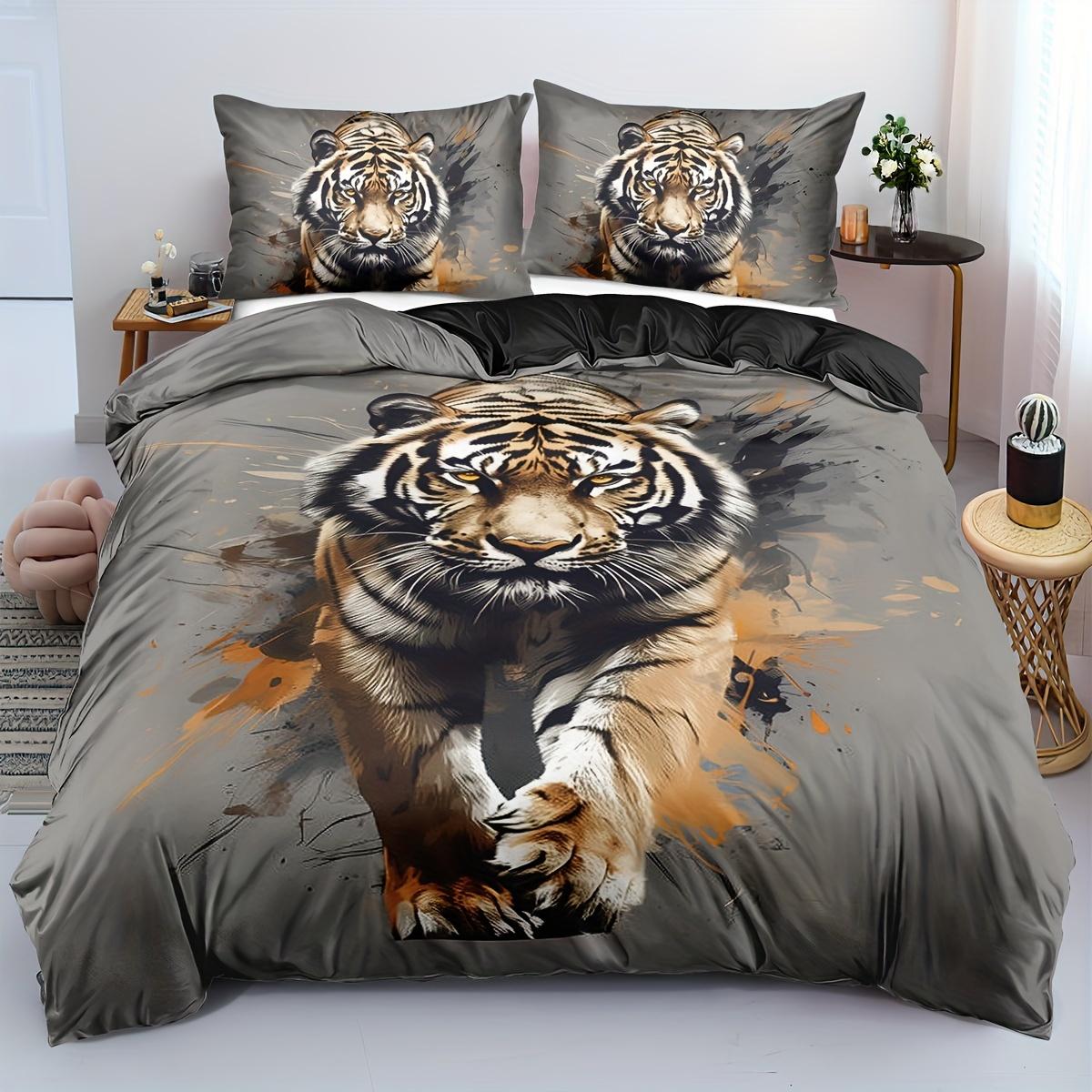 

2/3pcs Tiger Bedding Set Animal Duvet Cover Set Grey Comforter Cover Bedroom Decor Guest Room 2D Bohemia Flat Printing (135x200cm)