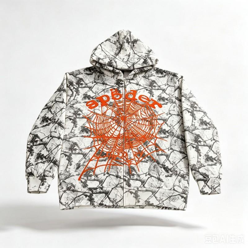 Felpa Sp5der FW23 Unisex Streetwear Pullover Felpa Con Stampa Ragnatela Vestibilità Larga Misto Cotone