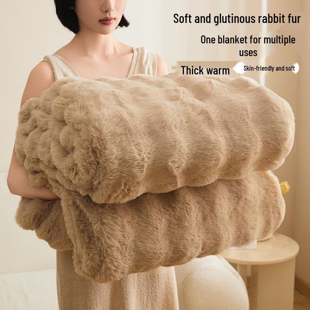 Tlustá zimní flanelová deka třídy A - Nap z králičí srsti a korálové rouno přehoz na postel