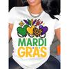 European Size Women's Mardi Gras Carnival T-Shirt - Soft Round-Neck Casual Top with Vibrant Mardi Gras Colors & Compatible for Festival Outfit T