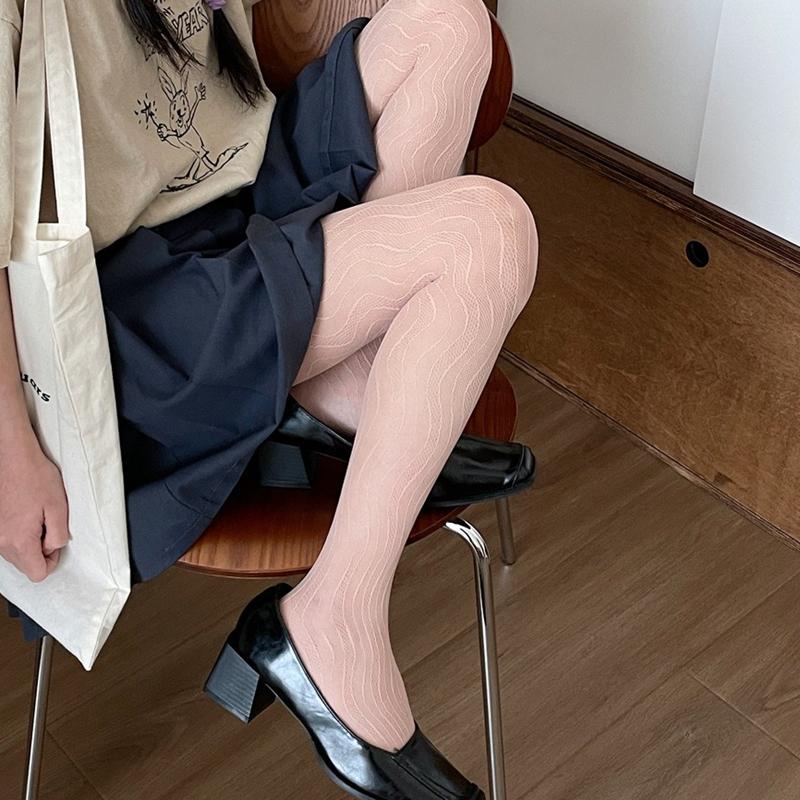 Women's Tights Elegant Sexy Wave Bottoming Stockings Ladies Hollow Out Lace Pantyhose Breathable Sheer Female Long Stockings