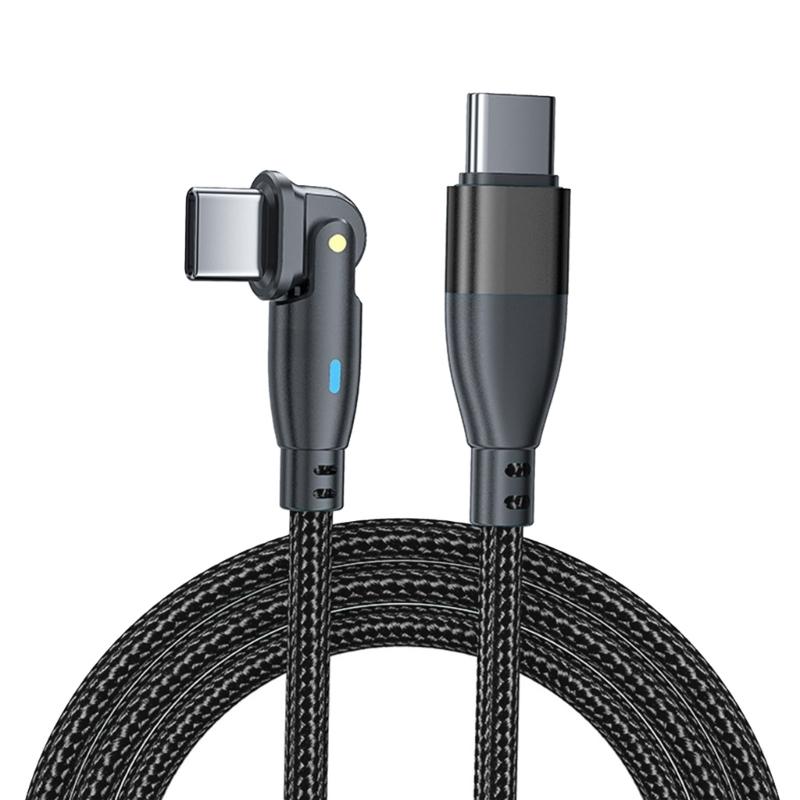 60W Power Type C Cable with Led Lighting Nylon Wrapped USB C Fast Charge Cord 180 Degree Adjustable Heads For Convenient