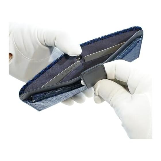Inden-ya Inden Long Wallet Thin Deer Leather Cobalt Blue X Black Lacquer Ajuro Pattern 2107-cb-158