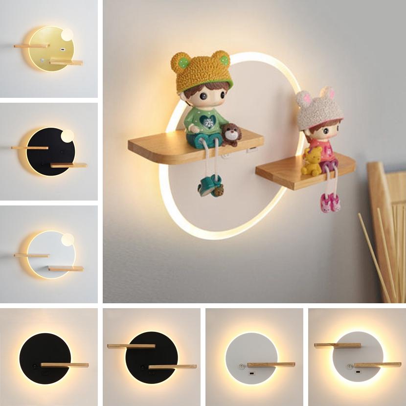 Modern LED Wall Lamp With Switch USB Charging Port Shelf Bedroom Bedside Light Indoor Moon Night Decoration Lighting Fixture