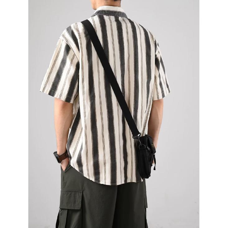 Summer High-End Men'S Striped Slim Fit Short Sleeved Shirt Trend Thin Casual Short Sleeved Shirt Men'S Shirt