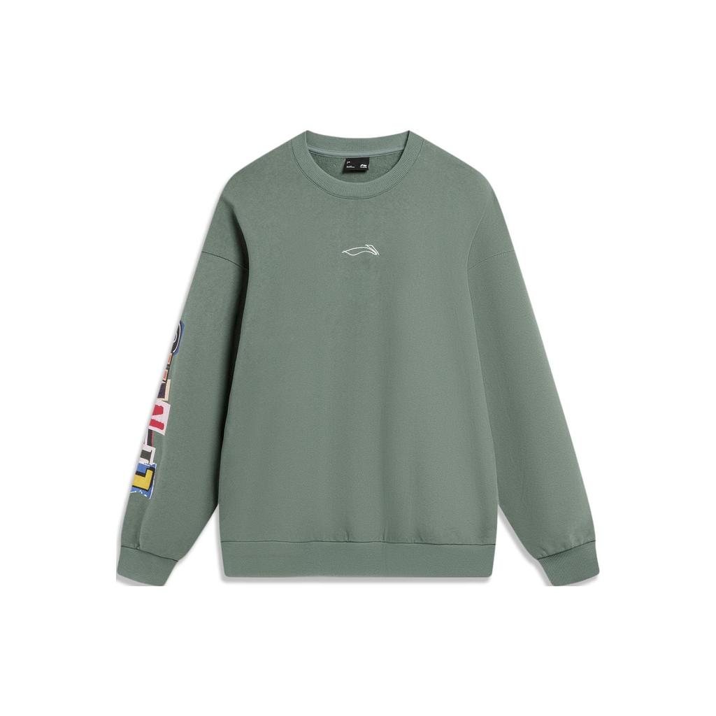 Li Ning Letter Pattern Round Neck Pullover Sweatshirt Men Sweatshirt Qianshan-Cui AWDU137-5