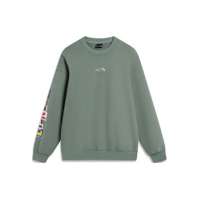 Li Ning Letter Pattern Round Neck Pullover Sweatshirt Men Sweatshirt Qianshan-Cui AWDU137-5
