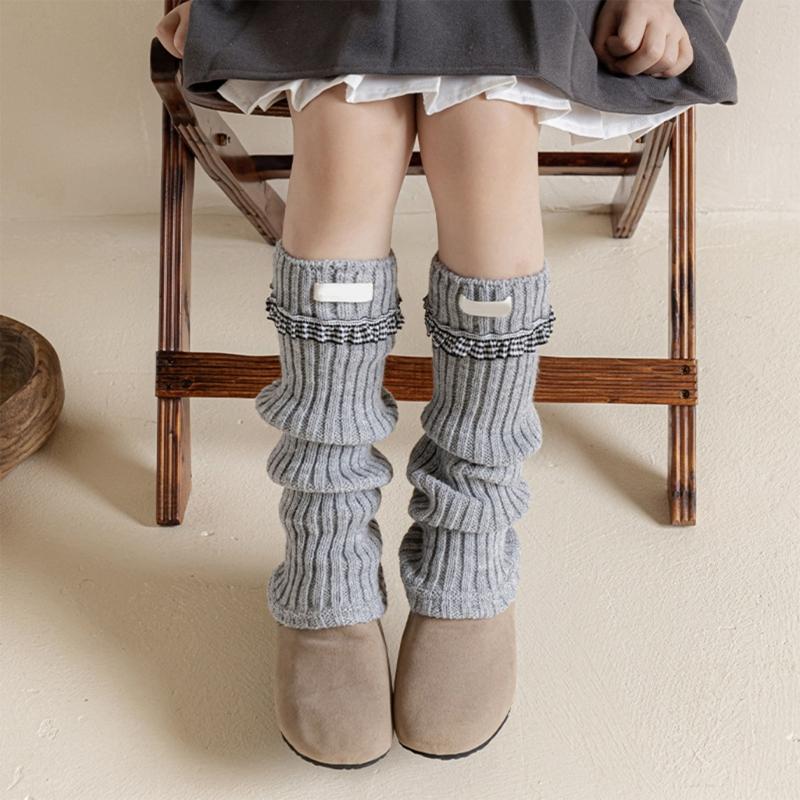 Elastic Sweet Style Leg Sleeves Warm Calf Length Socks For Girls Ruffled Design Fashionable Winter Accessories