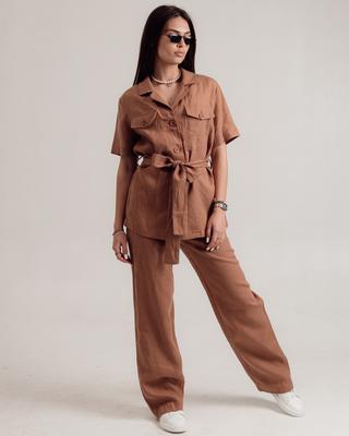 Kostým leněné Sandrom 9778 S (36) Velbloud (košile, kalhoty)
