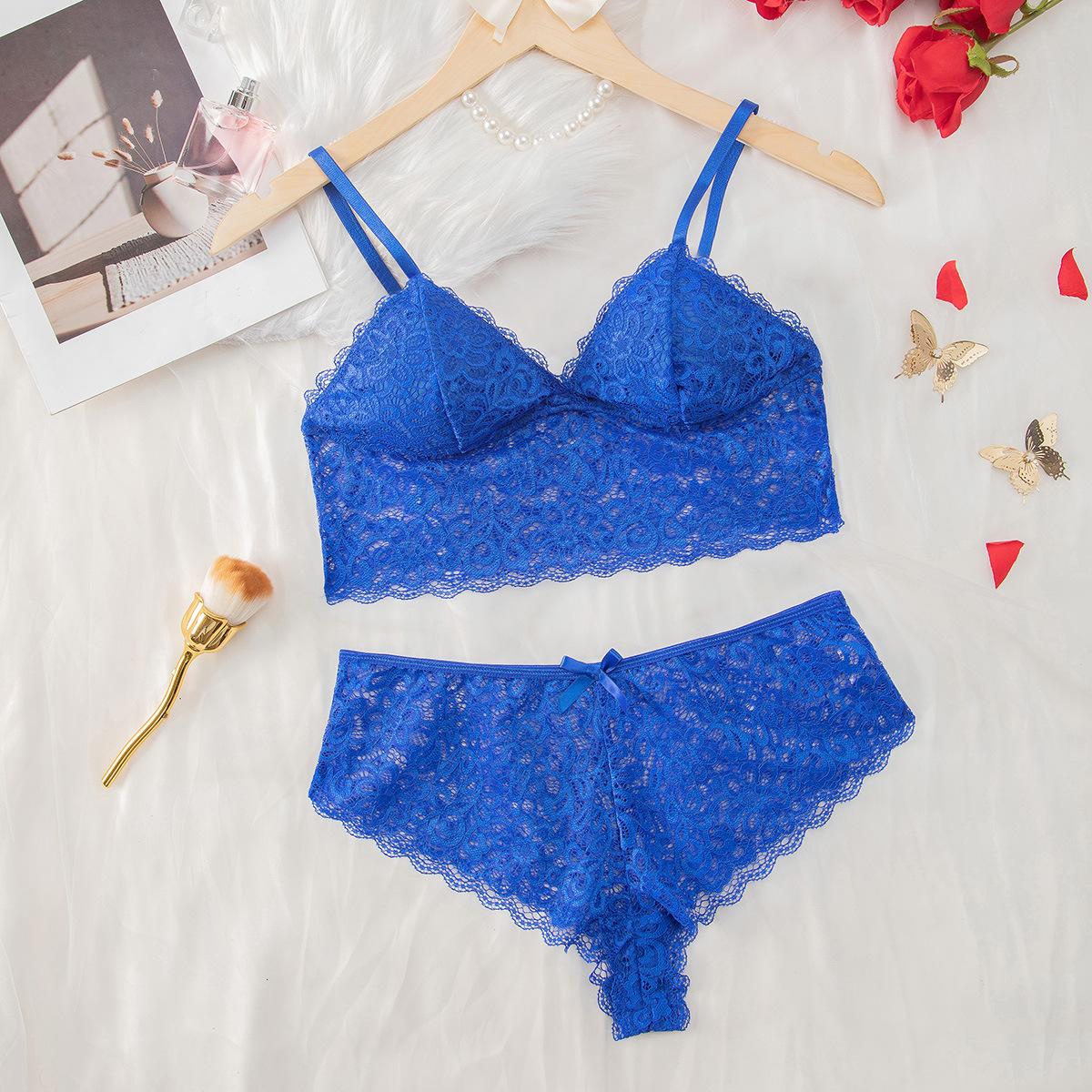 Европейский и американский взрывной сексуальный веселый набор, прозрачный кружевной соблазнительный комплект нижнего белья, комплект из двух предметов S королевский синий