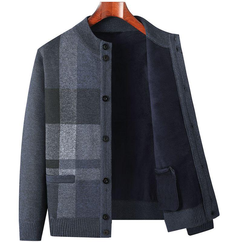 Warm Fleece-Lined Cardigan for Middle-Aged and Elderly Men: Knitted Sweater & Thick Grandpa Jacket