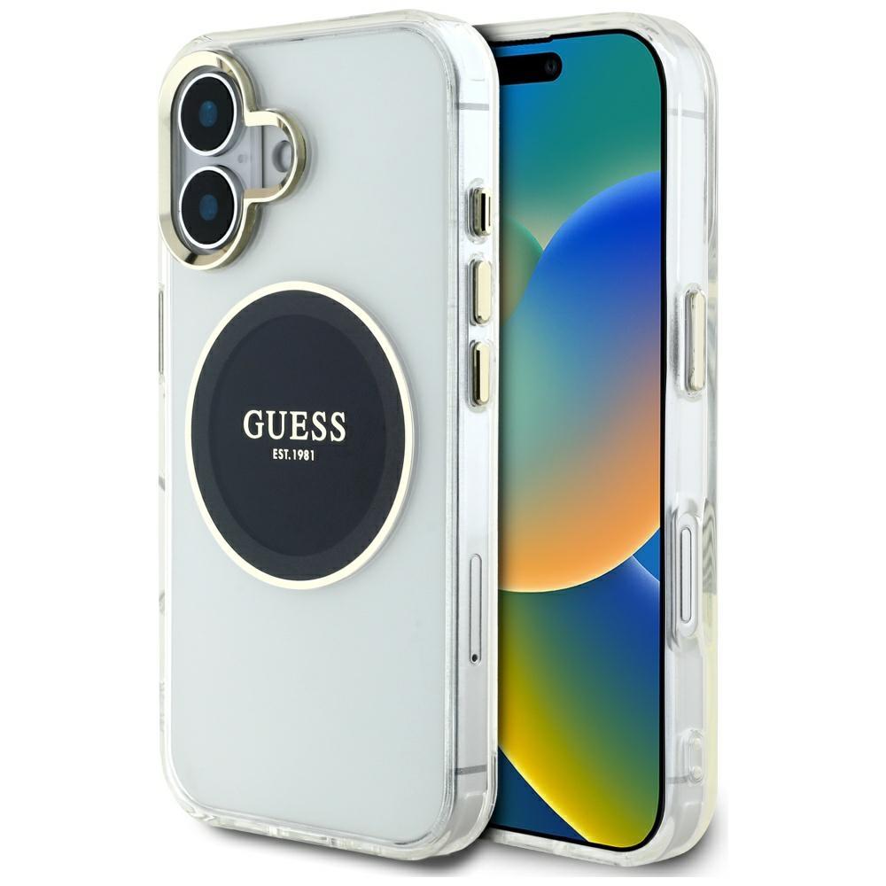 Guess Iml Metal Colored Circle Case Classic Logo Magsafe For iPhone 16 Black