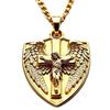 European & American Rhinestone Angel Wing Shield Pendant Hip Hop Necklace Jewelry