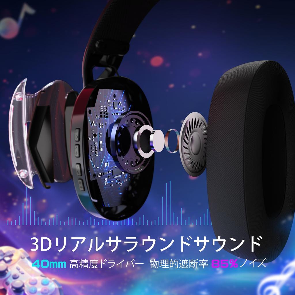 ATTACK SHARK L60 Wireless Gaming Headphones Battery 40mm 3D Surround Noise Removable Transparent Compatible with and Technical Standards Certification
