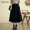 Plus Size Autumn Winter Women Midi Skirt High Waist Black Khaki Brown Loose Skirt Vintage Corduroy Solid Baggy Skirt With Pockets
