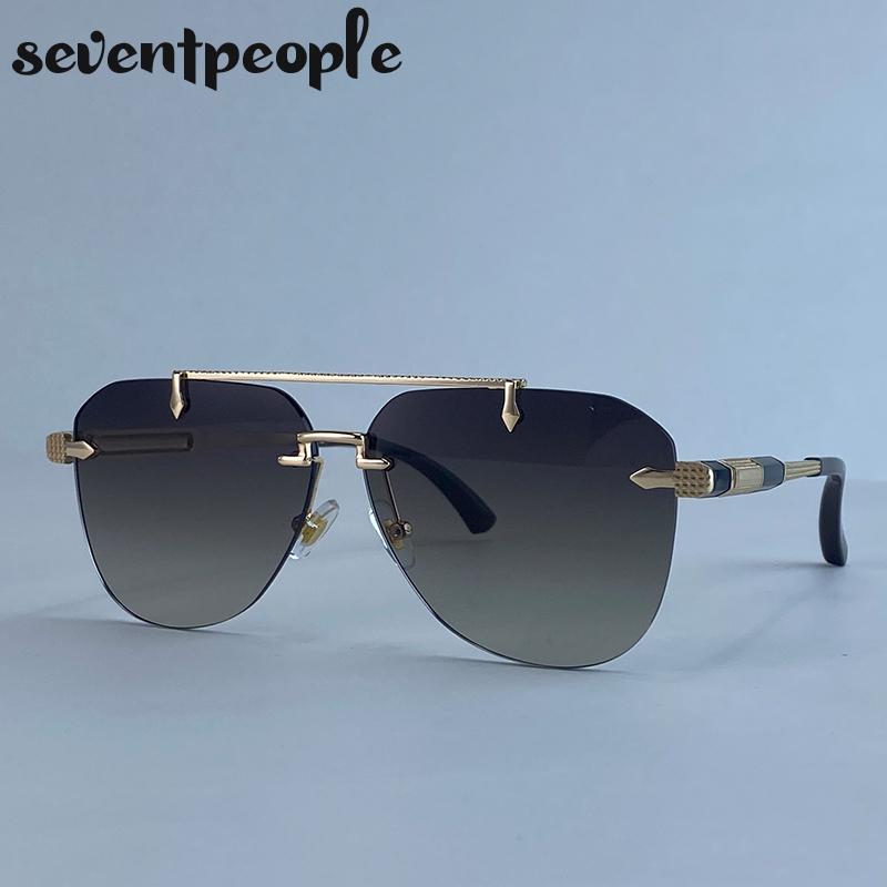 Steampunk Oversized Rimless Pilot Sunglasses Men Luxury Brand Trendy Oval Metal Punk Sun Glasses Retro Outdoor Shades UV400