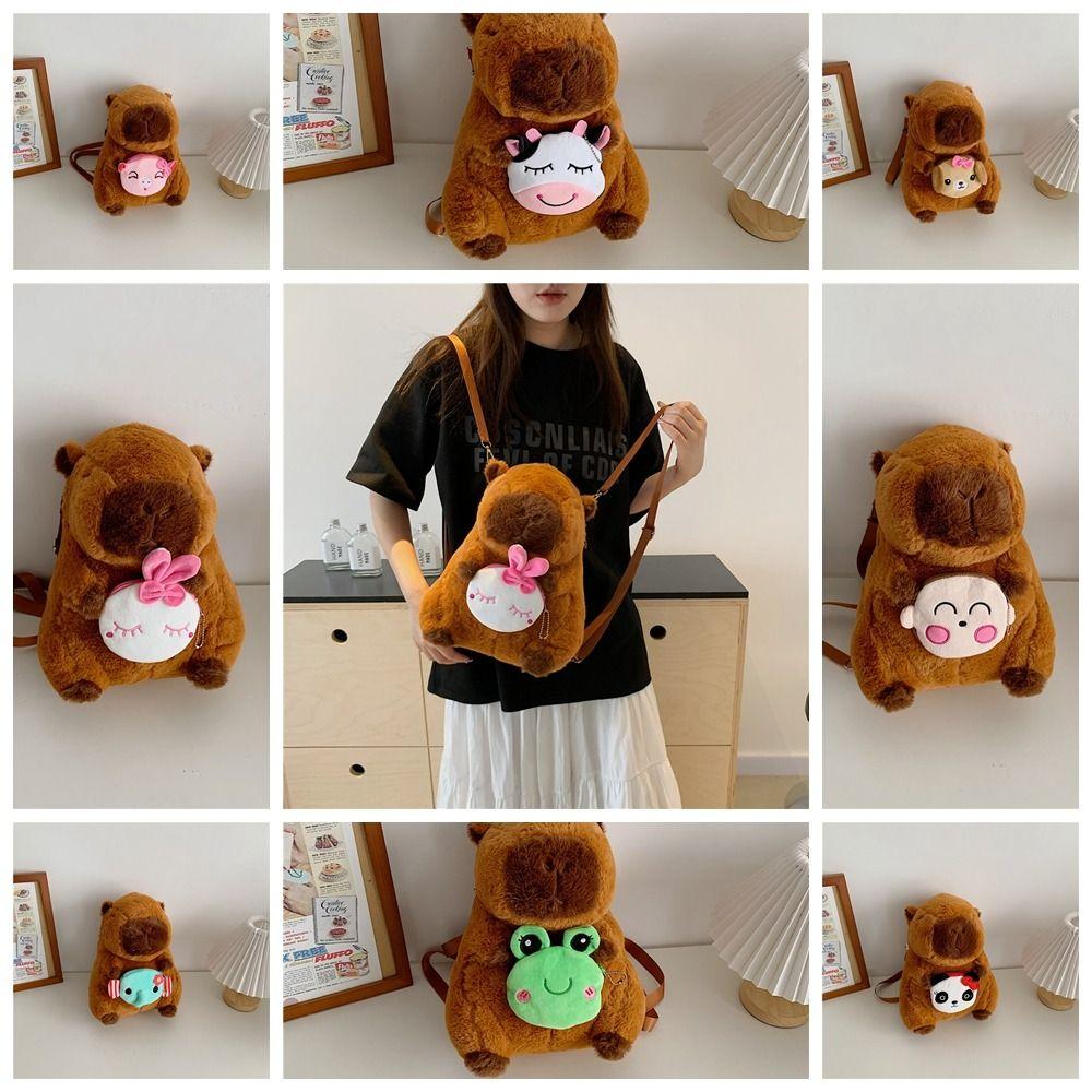 

Panda Cartoon Children s School Bag Frog Kawaii Knapsack Soft Capybara Plush Backpack Students style6