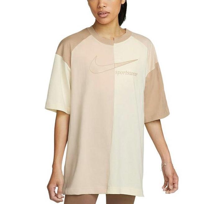 Nike Women'ss Colorblock Knit Cotton Crewneck T-Shirt Beige DV8318-113